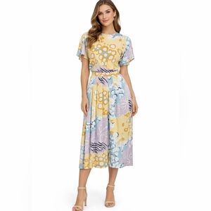 Vintage JOHN MEYER 2-Piece Skirt Set | Pastel Abstract Floral. Size Medium